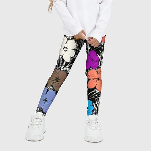 Детские легинсы Уорхол цветы флуоресцент поп-арт / 3D-принт – фото 3