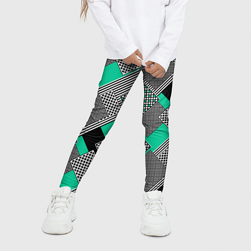 Детские легинсы Черно бирюзовая абстрактная геометрия пэчворк / 3D-принт – фото 3