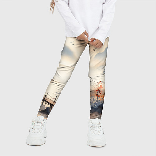 Детские легинсы Таинственный Японский пейзаж - акварель / 3D-принт – фото 3