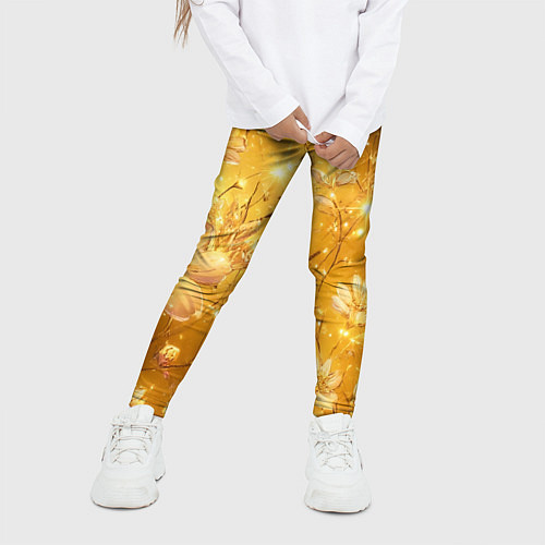 Детские легинсы Цветочный золотой с искрами / 3D-принт – фото 3