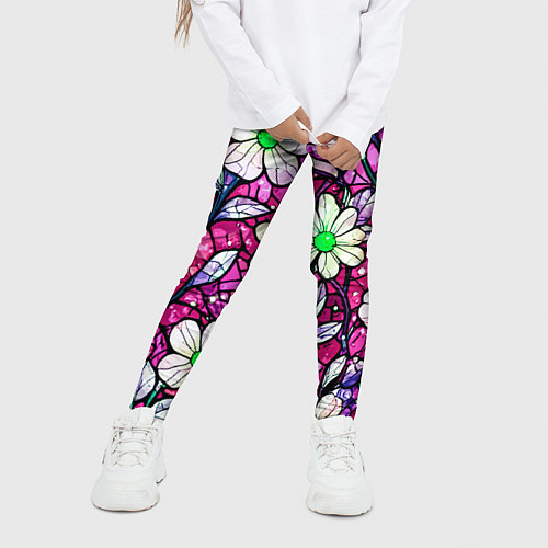 Детские легинсы Цветочный розовый витраж / 3D-принт – фото 3