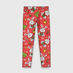 Леггинсы для девочки Новогодний паттерн с зайчиком, цвет: 3D-принт