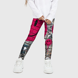 Леггинсы для девочки Розовые смайлы граффити, цвет: 3D-принт — фото 2