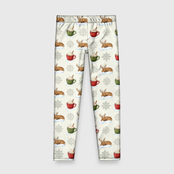 Леггинсы для девочки Зимний паттерн с оленем и чашками какао, цвет: 3D-принт