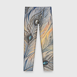 Детские легинсы Синие перья с самоцветами