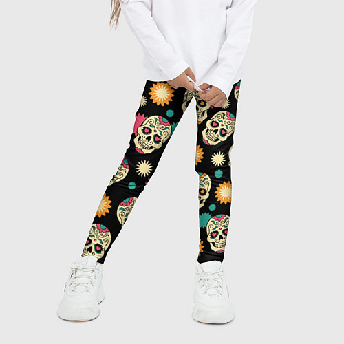 Детские легинсы День мертвецов - черепа / 3D-принт – фото 3