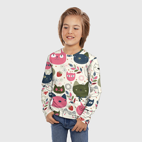 Детский лонгслив Радостные котики / 3D-принт – фото 3
