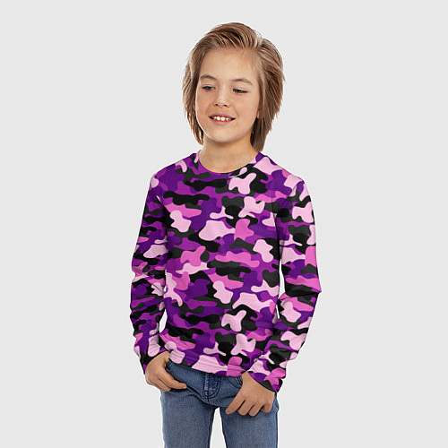 Детский лонгслив Камуфляж: фиолетовый/розовый / 3D-принт – фото 3