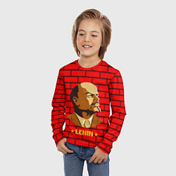 Лонгслив детский Ленин: красная стена, цвет: 3D-принт — фото 2