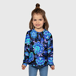 Лонгслив детский Синяя хохлома, цвет: 3D-принт — фото 2