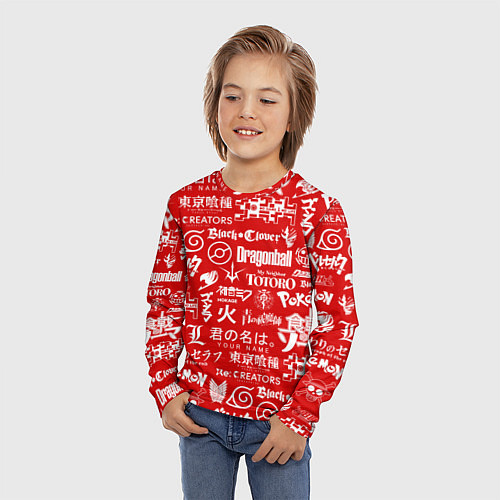 Детский лонгслив ЛОГО АНИМЕ МУЛЬТФИЛЬМОВ / 3D-принт – фото 3