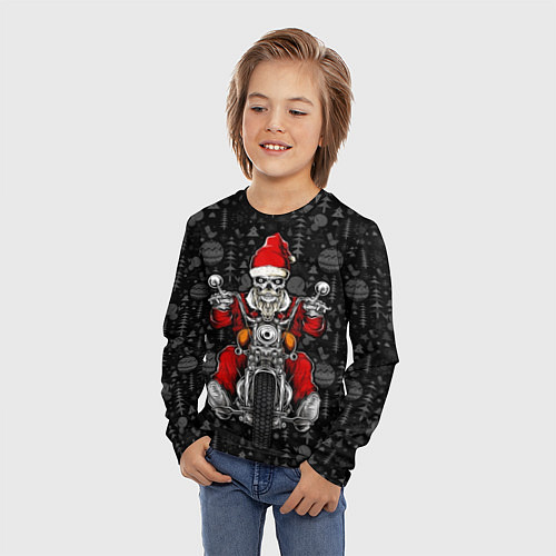 Детский лонгслив Santa skeleton on a motorcycle / 3D-принт – фото 3