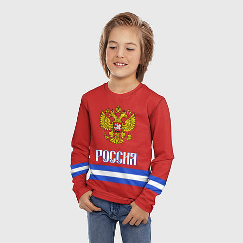 Детский лонгслив Хоккей: Россия / 3D-принт – фото 3