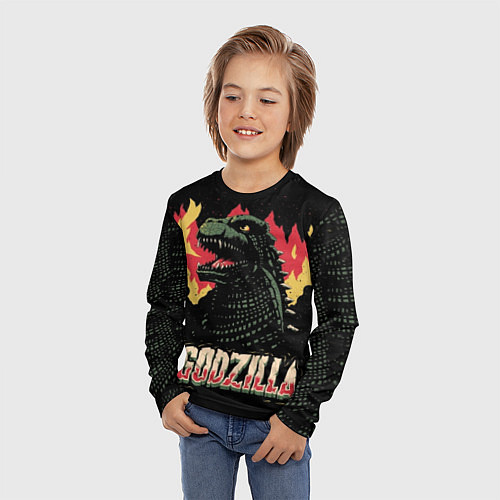 Детский лонгслив Flame Godzilla / 3D-принт – фото 3