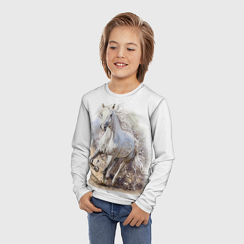 Детский лонгслив Белая конь мчится галопом / 3D-принт – фото 3