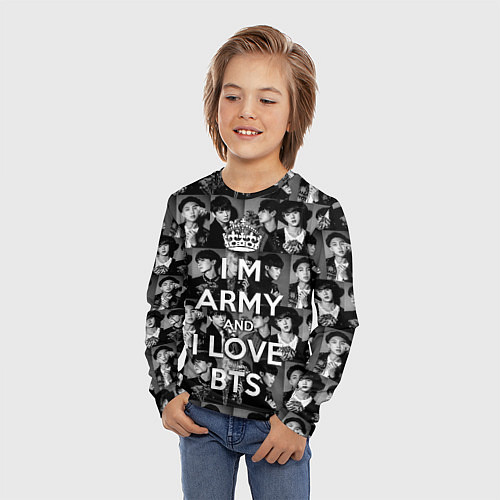 Детский лонгслив I am army and I lover BTS / 3D-принт – фото 3
