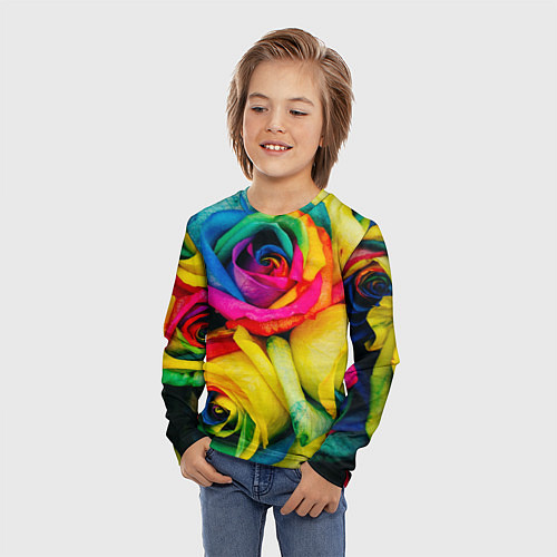 Детский лонгслив Разноцветные розы / 3D-принт – фото 3