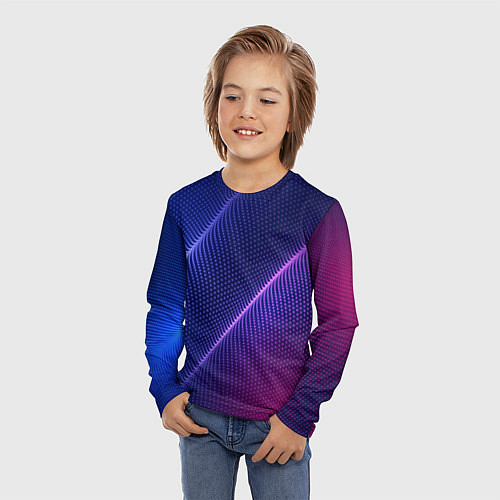 Детский лонгслив Фиолетово 3d волны 2020 / 3D-принт – фото 3