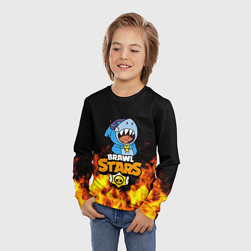 Детский лонгслив BRAWL STARS LEON SHARK / 3D-принт – фото 3