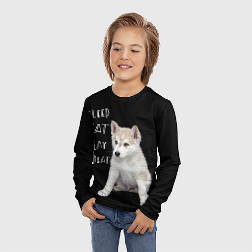 Детский лонгслив Sleep Eat Play Repeat Хаски щенок / 3D-принт – фото 3