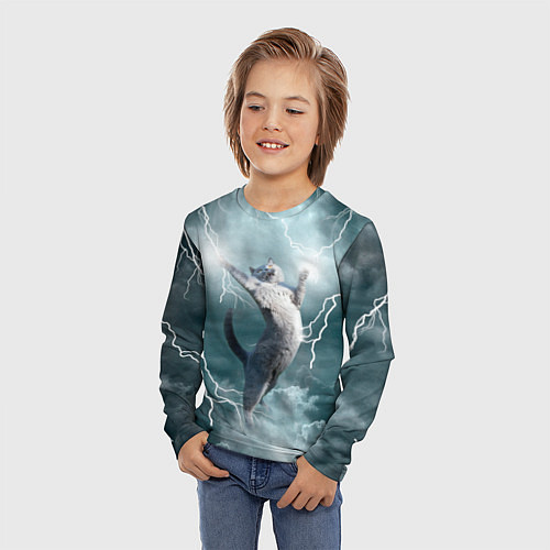 Детский лонгслив Грозовой кошак / 3D-принт – фото 3
