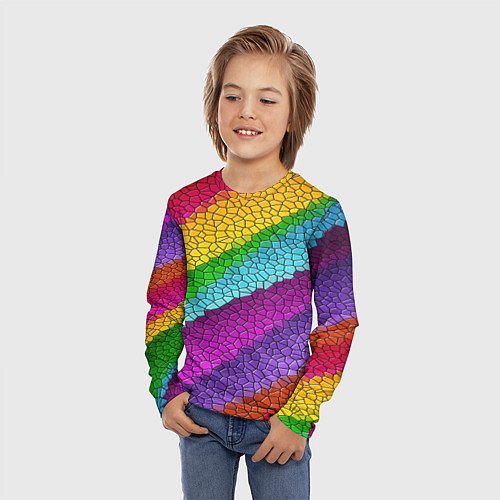 Детский лонгслив Яркая мозаика радуга диагональ / 3D-принт – фото 3