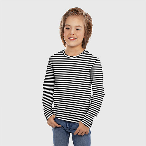 Детский лонгслив В ЧЕРНО-БЕЛУЮ ПОЛОСКУ / 3D-принт – фото 3