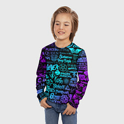 Лонгслив детский ЛОГОТИПЫ РОК ГРУПП, цвет: 3D-принт — фото 2