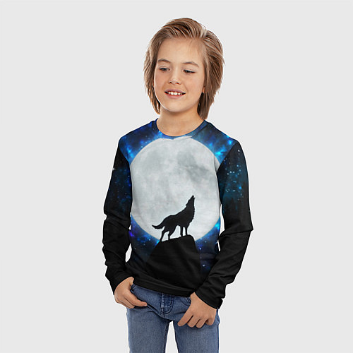 Детский лонгслив Волк воющий на луну / 3D-принт – фото 3