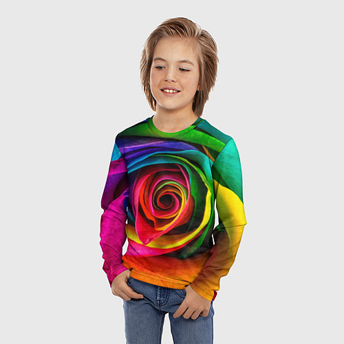 Детский лонгслив Роза, лепестки, разноцветный, / 3D-принт – фото 3
