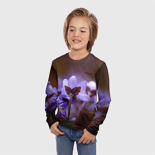Детский лонгслив Хрупкий цветок фиалка / 3D-принт – фото 3