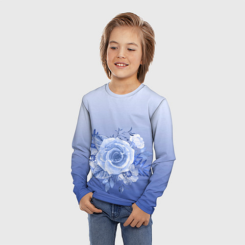 Детский лонгслив Голубая роза акварель / 3D-принт – фото 3