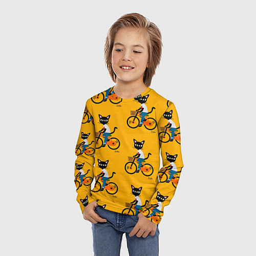 Детский лонгслив Котики на велосипедах / 3D-принт – фото 3