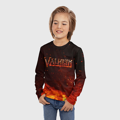 Детский лонгслив Valheim огненный лого / 3D-принт – фото 3