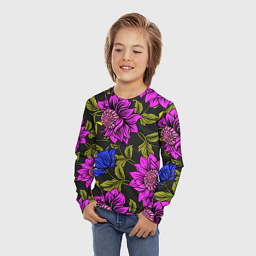 Детский лонгслив Цветочный Паттерн / 3D-принт – фото 3