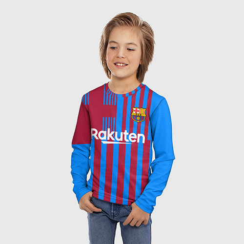 Детский лонгслив Домашняя форма ФК «Барселона» / 3D-принт – фото 3