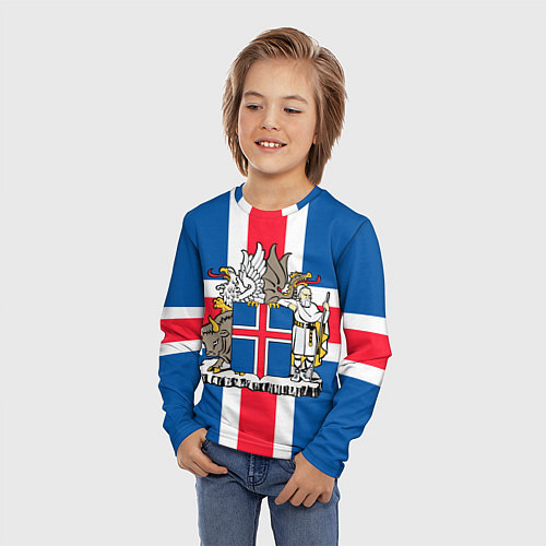 Детский лонгслив Флаг и Герб Исландии / 3D-принт – фото 3