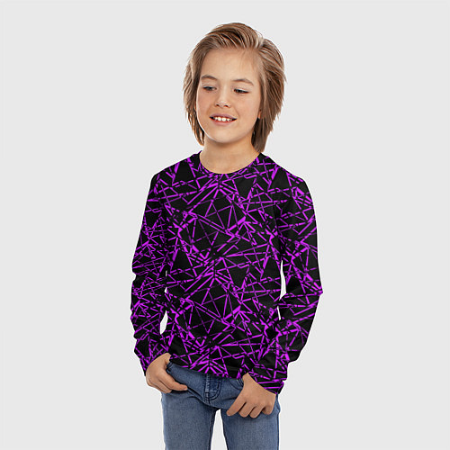 Детский лонгслив Фиолетово-черный абстрактный узор / 3D-принт – фото 3