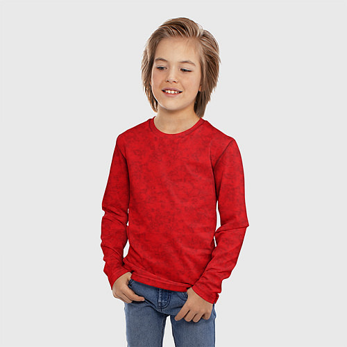 Детский лонгслив Ярко-красный мраморный узор / 3D-принт – фото 3