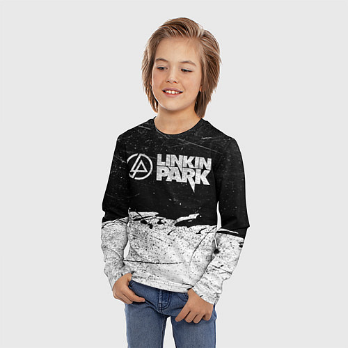 Детский лонгслив Линкин Парк Лого Рок ЧБ Linkin Park Rock / 3D-принт – фото 3