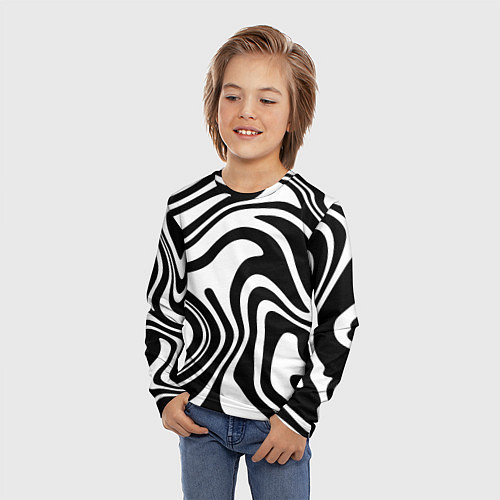 Детский лонгслив Черно-белые полосы Black and white stripes / 3D-принт – фото 3