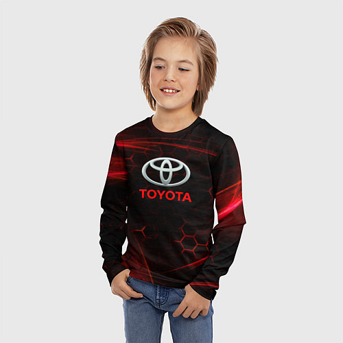 Детский лонгслив Toyota Неоновые соты / 3D-принт – фото 3