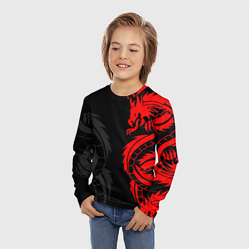 Детский лонгслив КРАСНЫЙ ДРАКОН ТАТУ RED DRAGON TATTOO / 3D-принт – фото 3