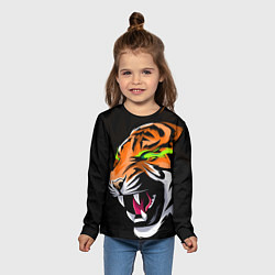 Лонгслив детский Тигр, с зелеными глазами, цвет: 3D-принт — фото 2