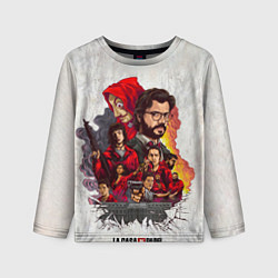 Лонгслив детский Бумажный дом на бумажном фоне герои и злодеи, цвет: 3D-принт