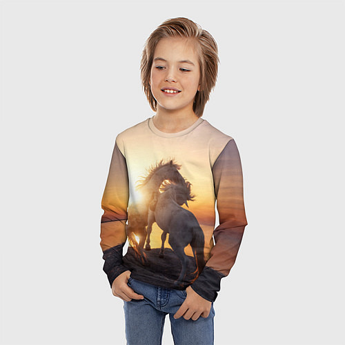 Детский лонгслив Лошади на закате / 3D-принт – фото 3