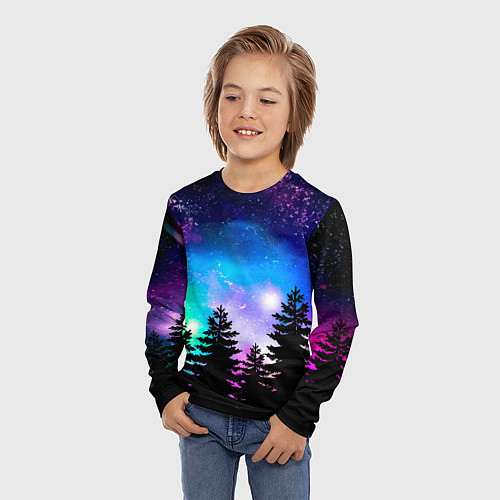 Детский лонгслив Космический лес, елки и звезды / 3D-принт – фото 3