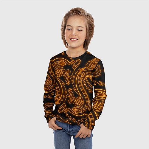 Детский лонгслив ОГНЕННЫЕ ДРАКОНЫ НЕОН NEON FIRE DRAGONS / 3D-принт – фото 3