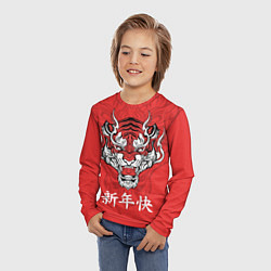 Лонгслив детский Красный тигр - дракон, цвет: 3D-принт — фото 2