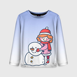 Лонгслив детский Девочка лепит снеговика, цвет: 3D-принт